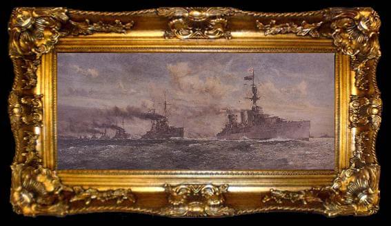 framed  Charles Dixon HMS Cardiff leading the surren-dered German Fleet into the Firth of Forth, ta009-2